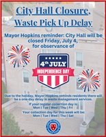 Mayor Hopkins Reminder: Cranston City Hall Closed Friday, July 4th